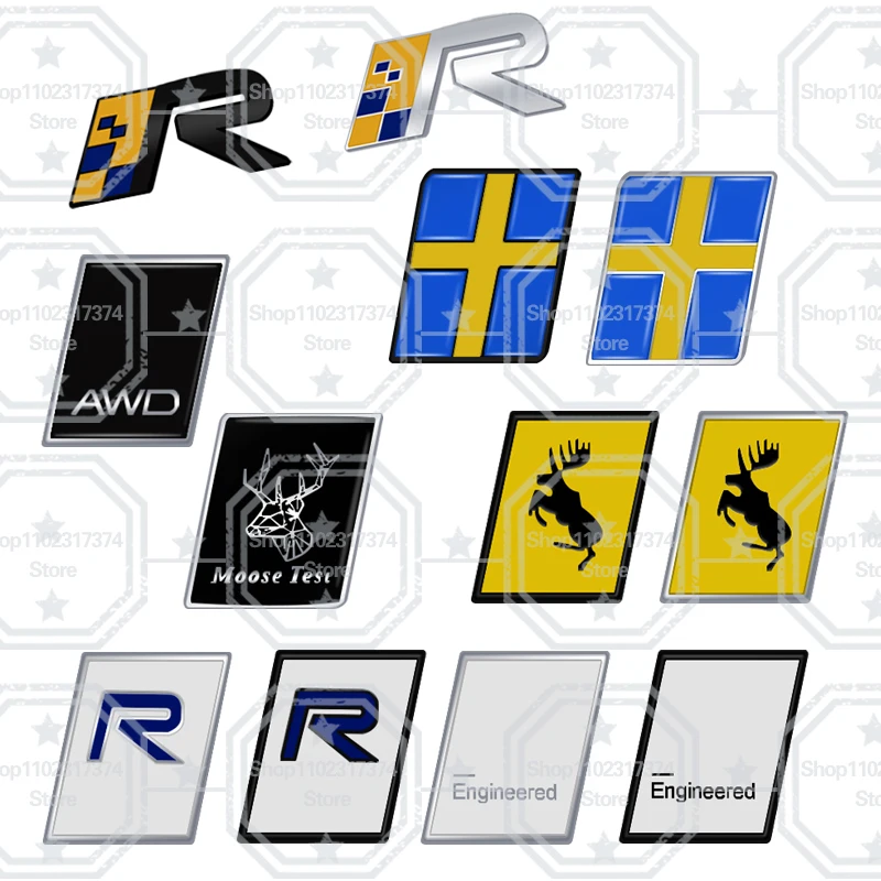 3D Sweden Flag Moose R Design AWD Emblem Metal Car Side Badge  Rear Trunk Sticker For Volvo D5 D6 B5 B6 XC60 XC90 XC70 XC40 V40