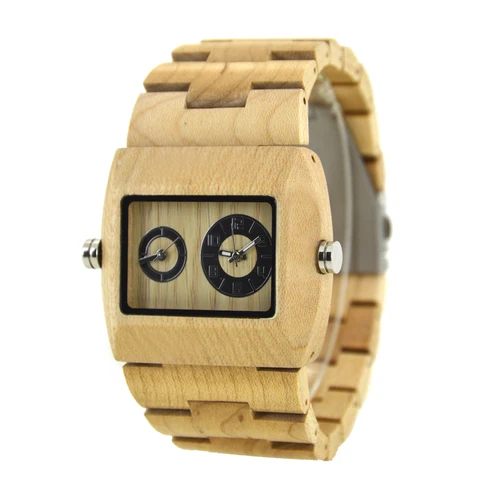 Imagen 1 del producto Relojes de madera con esfera cuadrada para hombres Relojes de madera con pantalla de doble horario