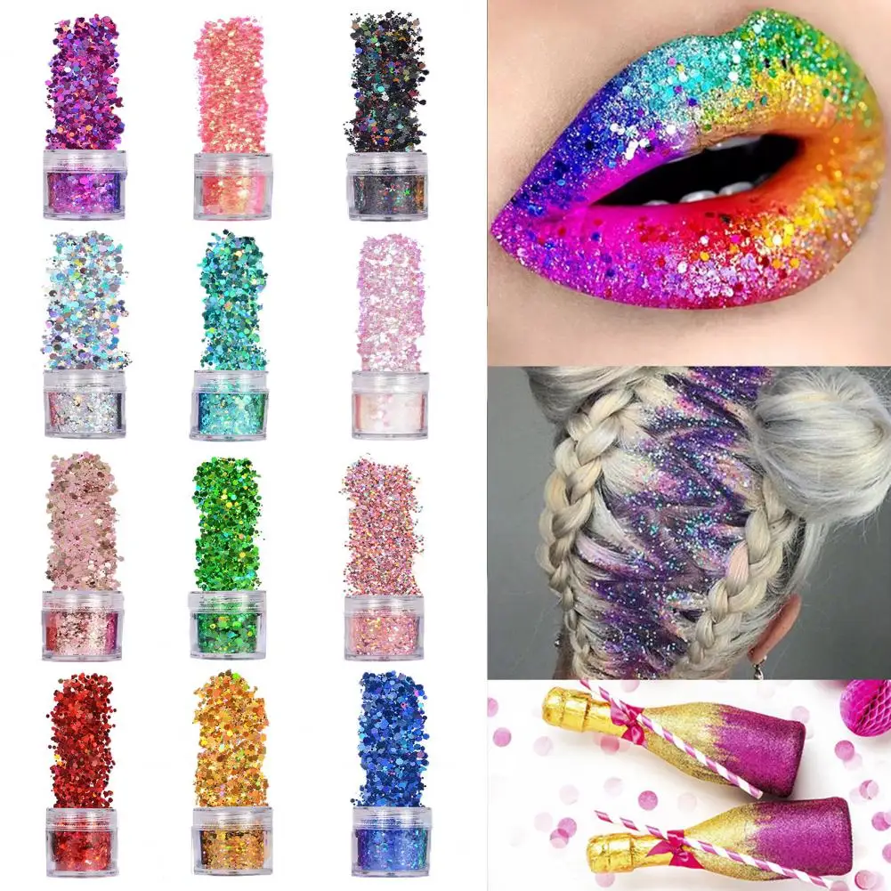 

Nail Art Sequins Skin-safe Nail Decorations 12-color Nail Art Body Clothing Glitter Set for Festivals Performances for Hair