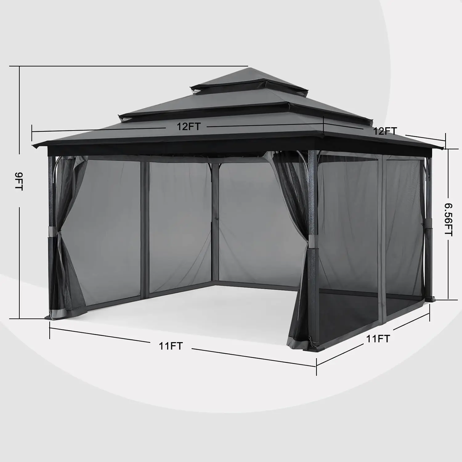 

12x12FT Outdoor Gazebo for Patios with 3-Tier Roof Canopy Gazebo with Mosquito Netting,Dark Gray