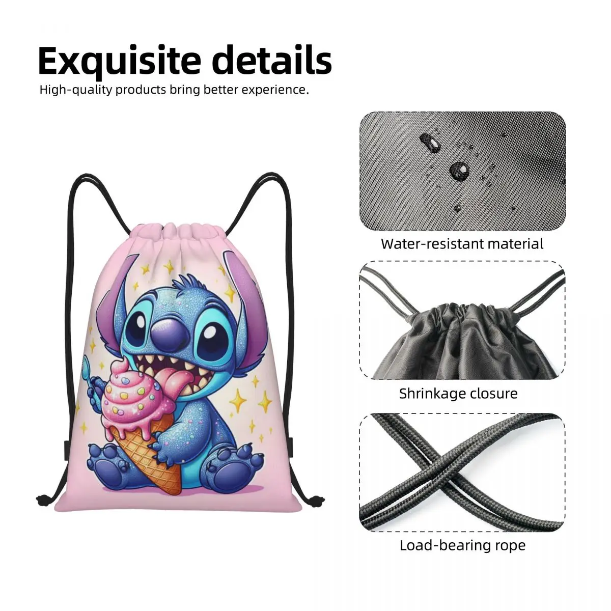 Aangepaste Lilo en Stitch trekkoord rugzak dames heren sport gym Sackpack opvouwbare cartoon schattige trainingstas zak