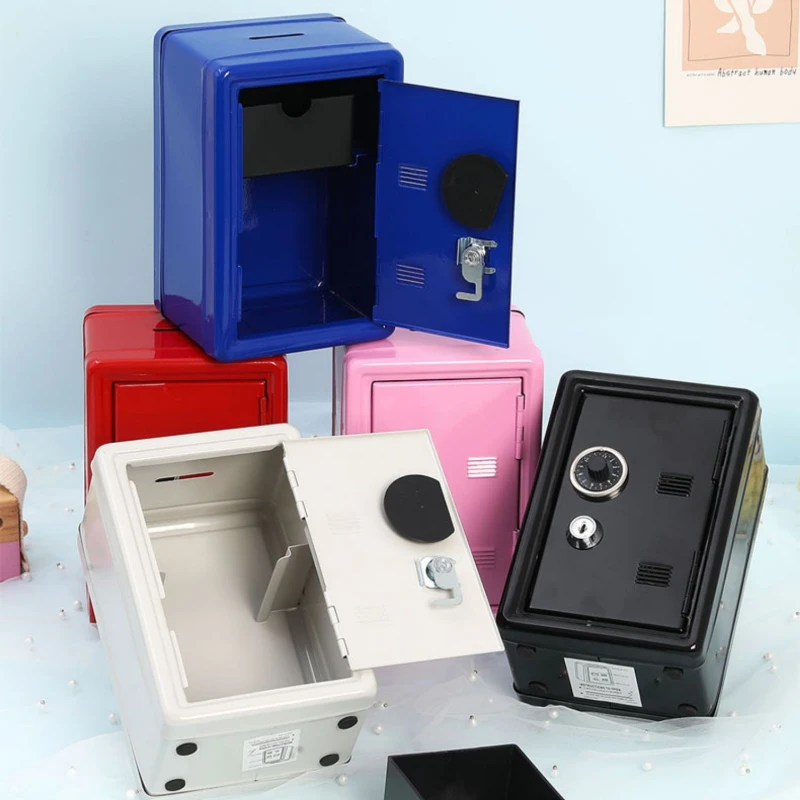 Ins Safe Box Organizer Iron Pink Desk Decorative Box Piggy Bank Metal Mini Cabinet Money Storage Box Kawaii Design