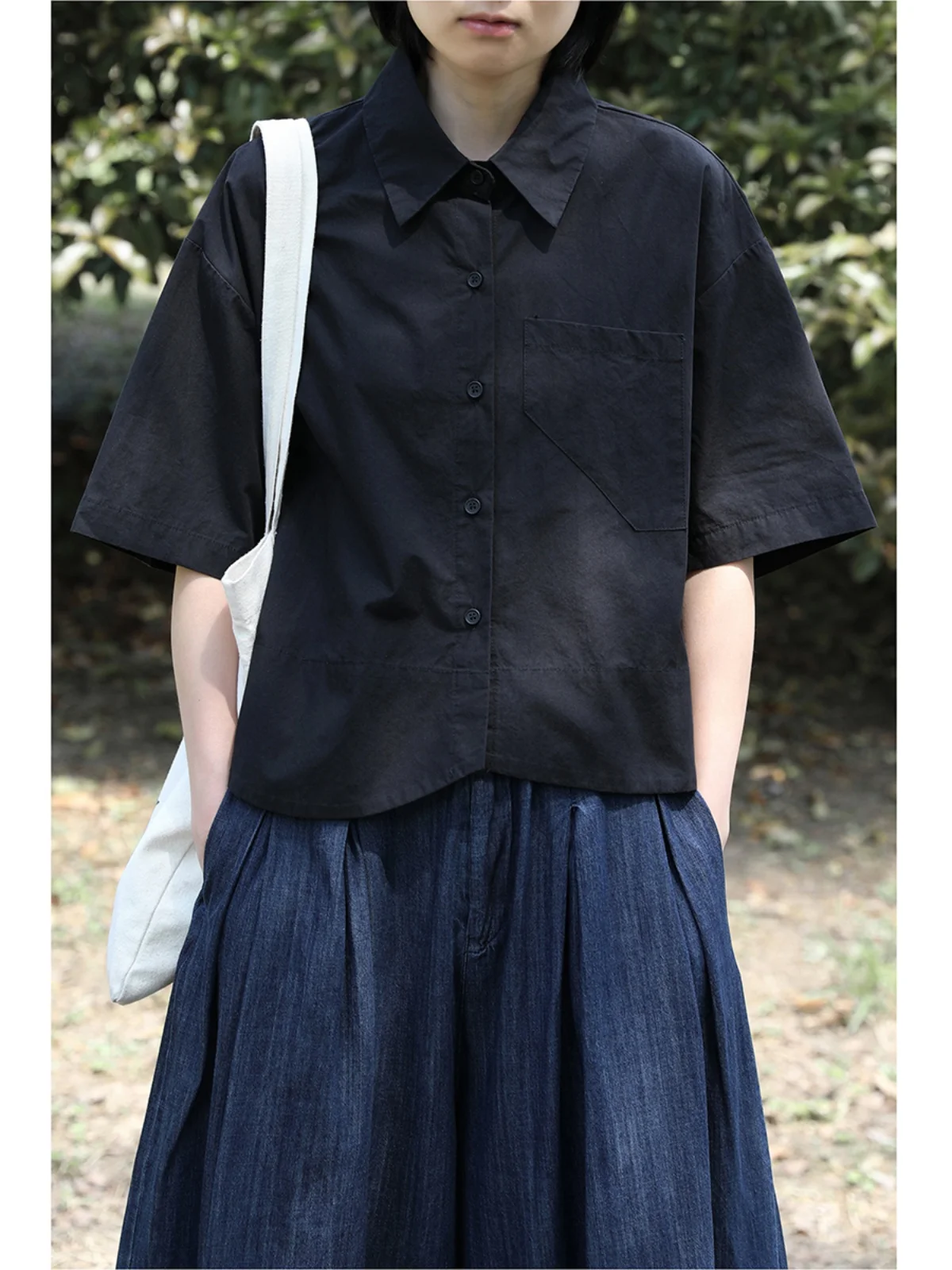 

Asymmetric Short Sleeve Women's Shirt Versatile Dark Style Summer New Japanese Design Sensation Small Audience Chuan Bai