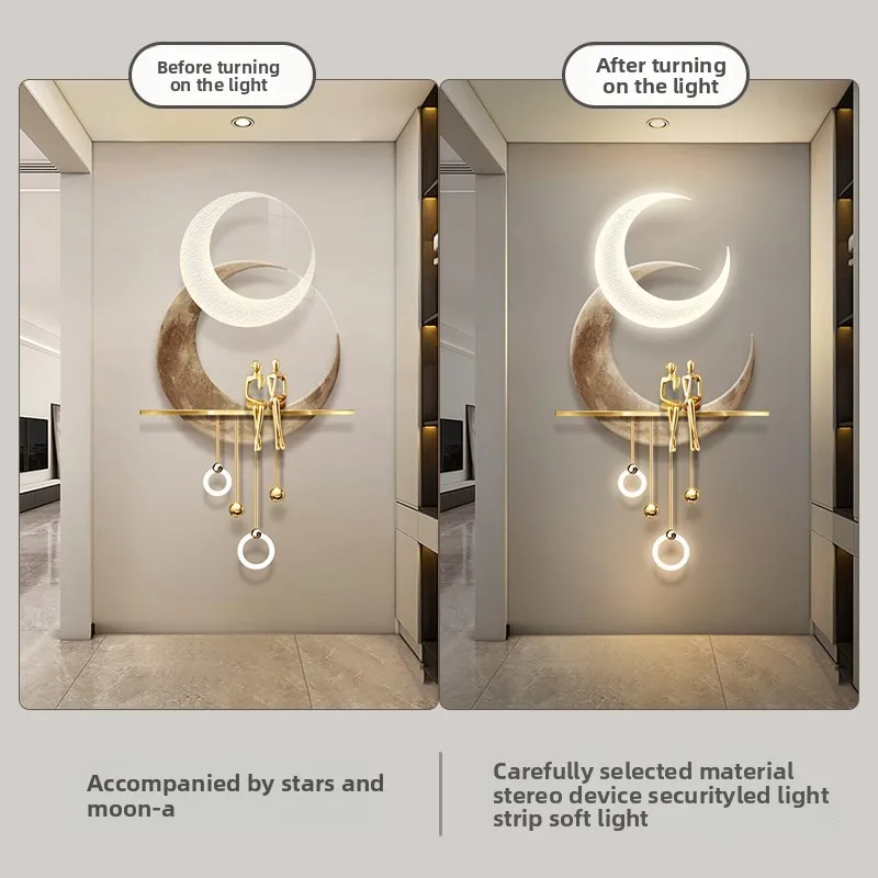 High-End Luxury 3D Crystal Inlaid LED Moon Luminous Mural Wall Lamp - Entrance/Hallway/Corridor End Remote Dimmable Hanging Art