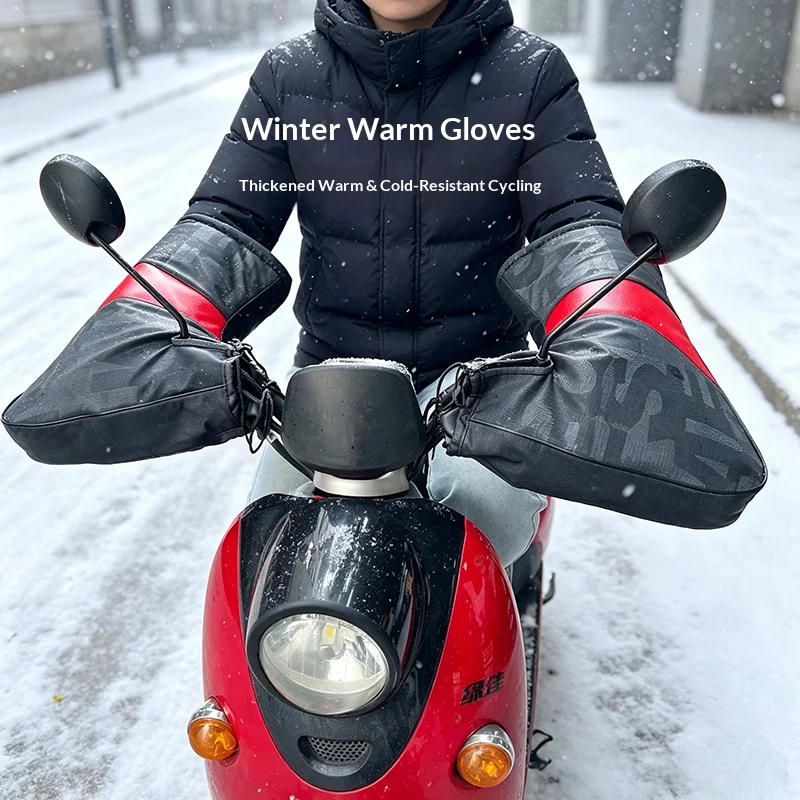Waterproof Winter Motorcycle Handlebar Muffs 1Pair Thick Fleece Windproof Hand Warmer Gloves Warmer Mitts for Scooter Motorbike