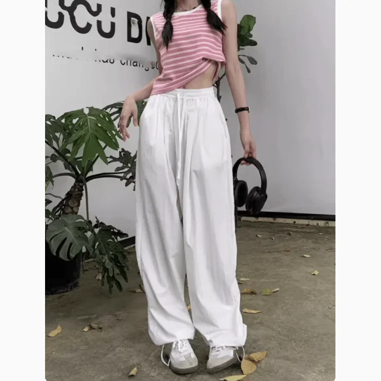 Quick-Drng Sports Ice Silk Wide-Leg Pants Women Summer Thin 2024 New Loose Straight Casual Cool Sun-Proof Trousers y2k ins emo