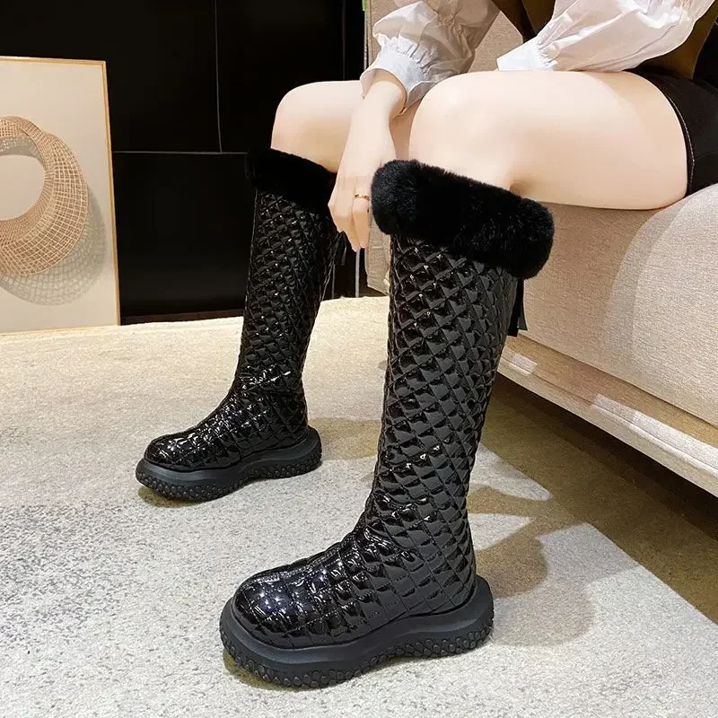 on Slip Winter Knee High Shaft Long Ladies Shoes Plus Warm Women's Snow Boots Boot Sale Pu Spring 2024 Furry Trend Work Anti Hot