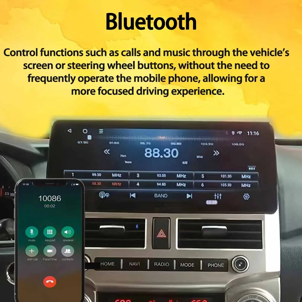 شاشة QLED تعمل باللمس 12.3 بوصة أندرويد 15 لسيارة تويوتا هايلاندر 2009 - 2014 راديو السيارة نظام تحديد المواقع والملاحة الوسائط المتعددة 4G WIFI BT CarPlay