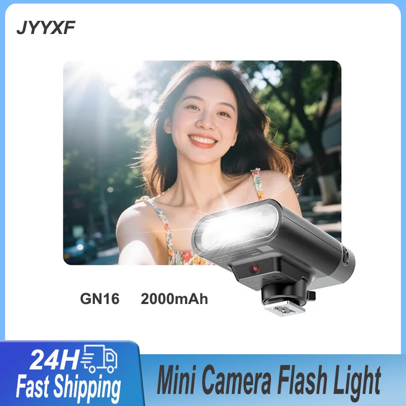 JYYXF Mini Camera Flash Speedlite GN16 5600K 2000mAh Standard Hot Shoe Mount for Sony Canon Nikon Panasonic Olympus DSLR Camera