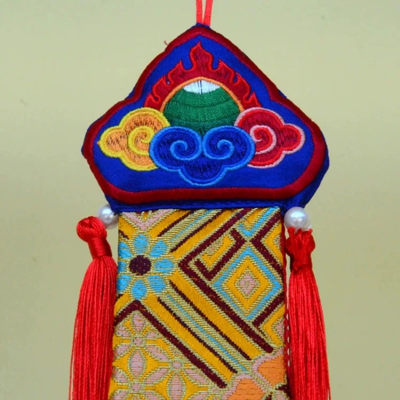 Tibetan Style Hand Drum Five Color Small Hanging Banner Buddhist Hall Decoration Auspicious Vertical Banner Sunflower Household