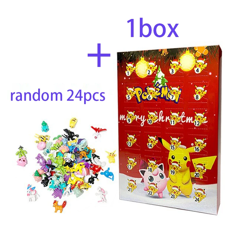 กล่องปฏิทินโปเกมอน 24 ชิ้น/กล่อง กล่องสุ่มฟิกเกอร์อนิเมะน่ารัก โมเดลพีวีซีขนาดเล็ก ตุ๊กตาของเล่นเด็ก ของขวัญคริสต์มาส ฮาโลวีน