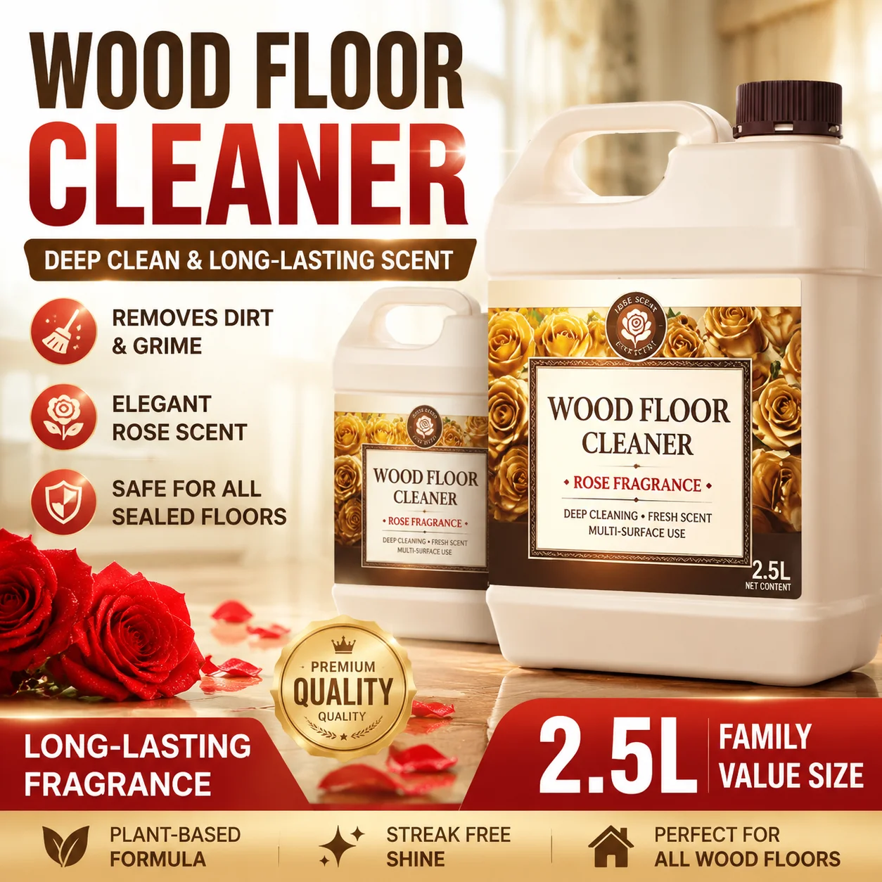 Floor cleaner without leaving watermarks, strong stain removal, polishing, ceramic tile mopping, antibacterial cleaning solution