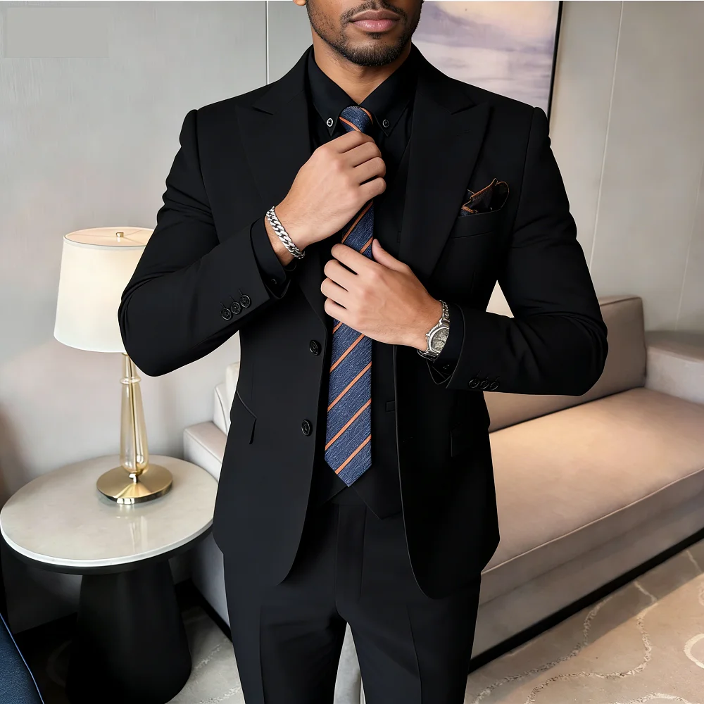 Luxury Slim Fit Men's Smoking Suit Formal Wedding Guest Outfit Spring 3PC Set Jacket Vest Pants High-End Tuxedo for Men