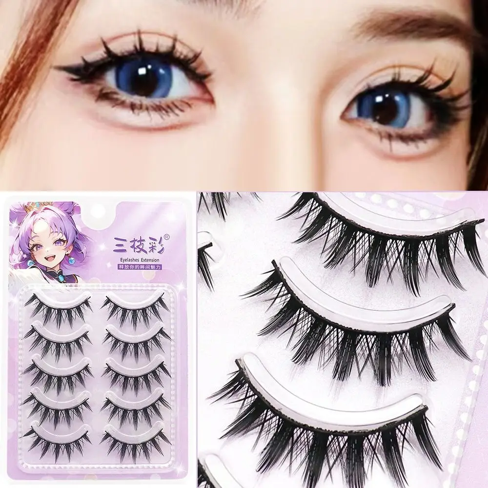 5 paia di trucco stile tailandese ciglia da fata punteggiate strisce di ciglia sottili cosplay festa in maschera crea splendidi ciglia per trucco da donna