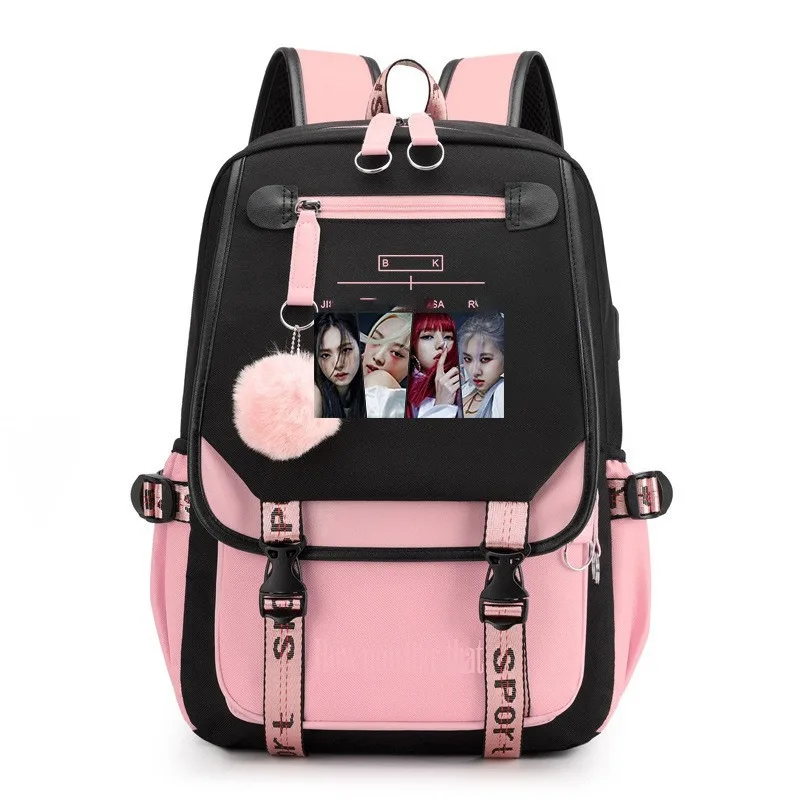 Black Pink Pattern Large Capacity Backpack Casual School Bag Travel Rucksack with for Students Daily Use view 3