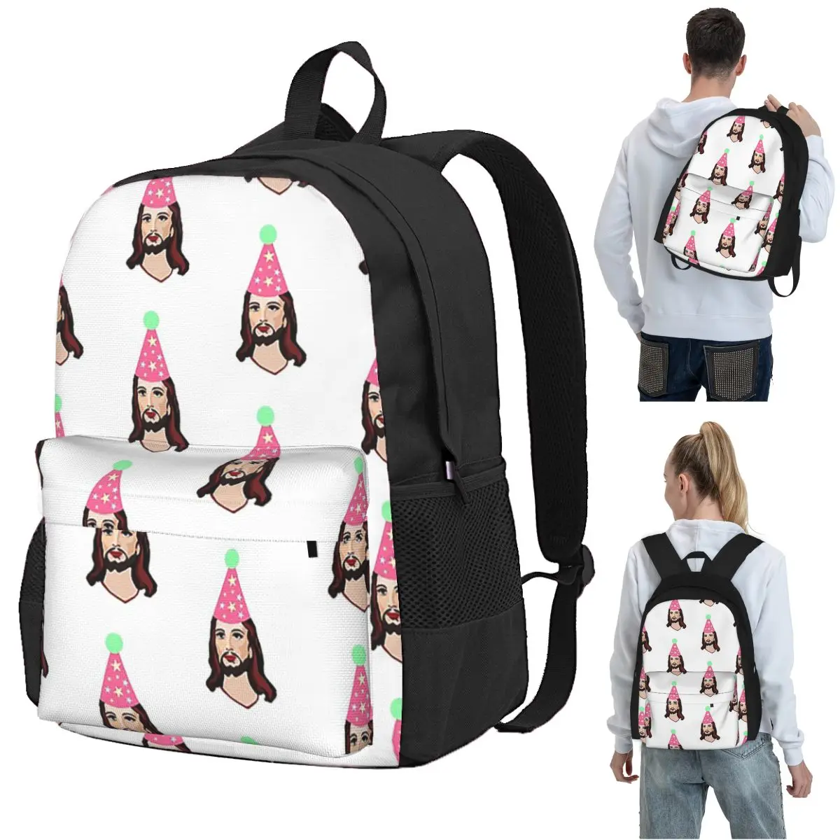 Happy Birthday Jesus Funny Christmas Shirt Backpack Student BookBag Children School Bag Laptop Shoulder Bags for Boys Girls