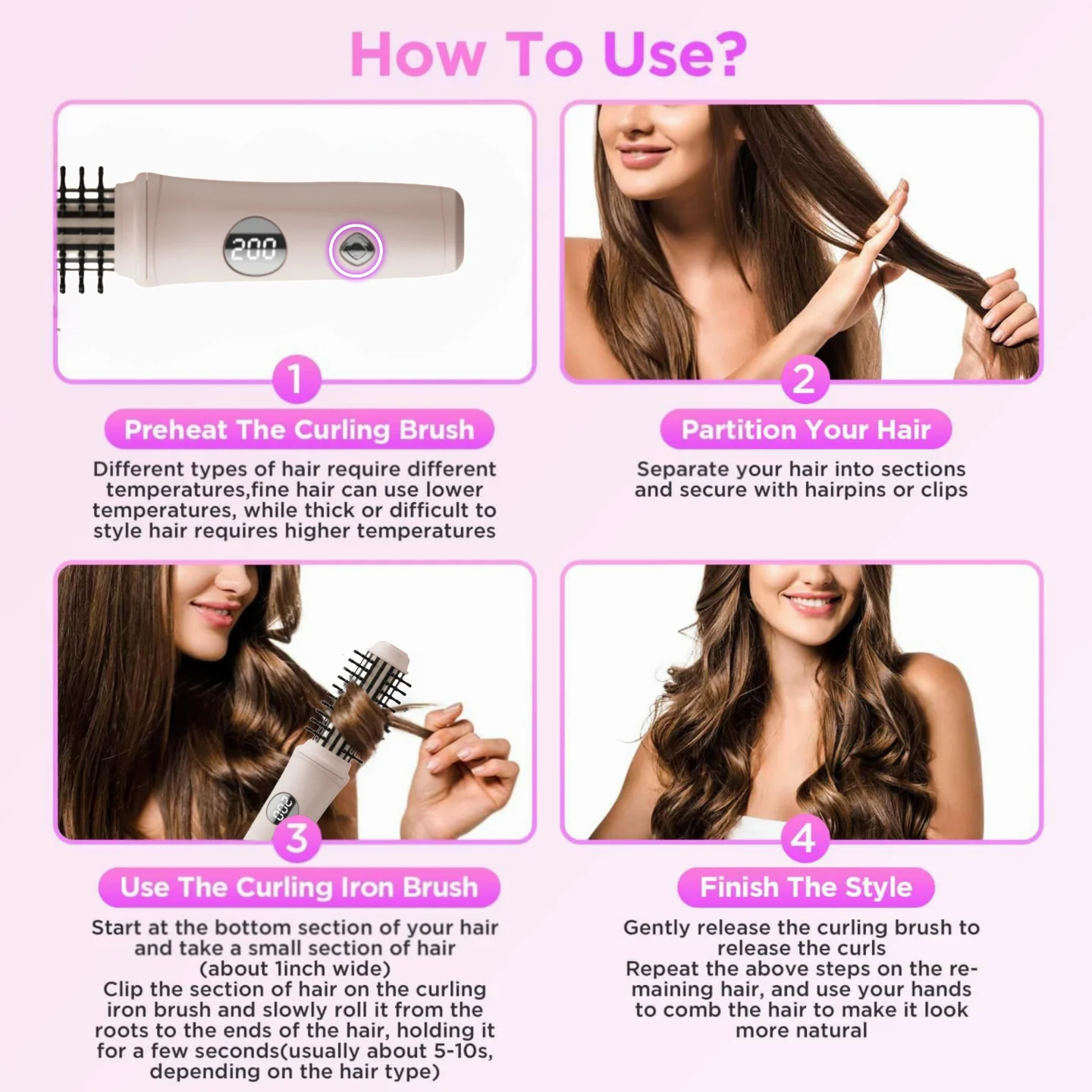 Haarglätter und Lockenkamm 3-in-1, kabelloses, tragbares Gerät, ideal für die tägliche Pflege und als Geschenk für Reisen. – Detail 3