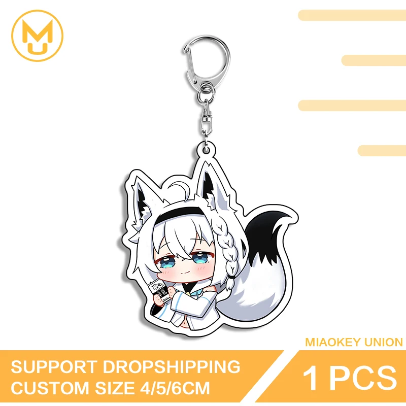 Mini Q Edition Furry Shirakami Fubuki Vtuber Keyring Glaring Beautiful Hot Selling Props For Friends Fashion Key Ring Gifts