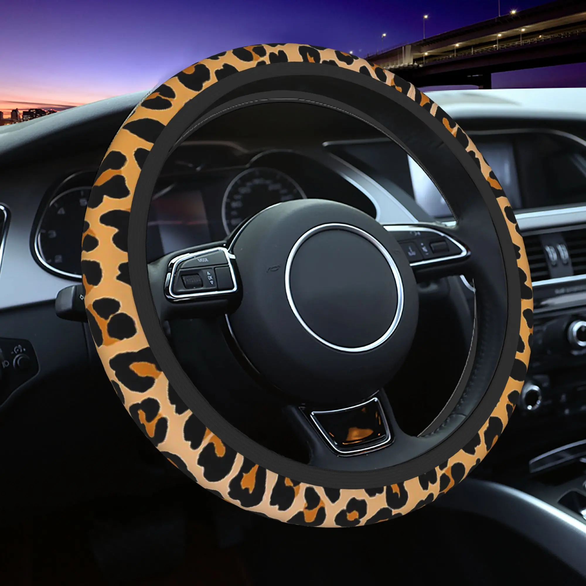 Leopard Print Car Steering Wheel Cover 38cm Universal  Auto Steering Wheel Protector Steering-Wheel Accessories