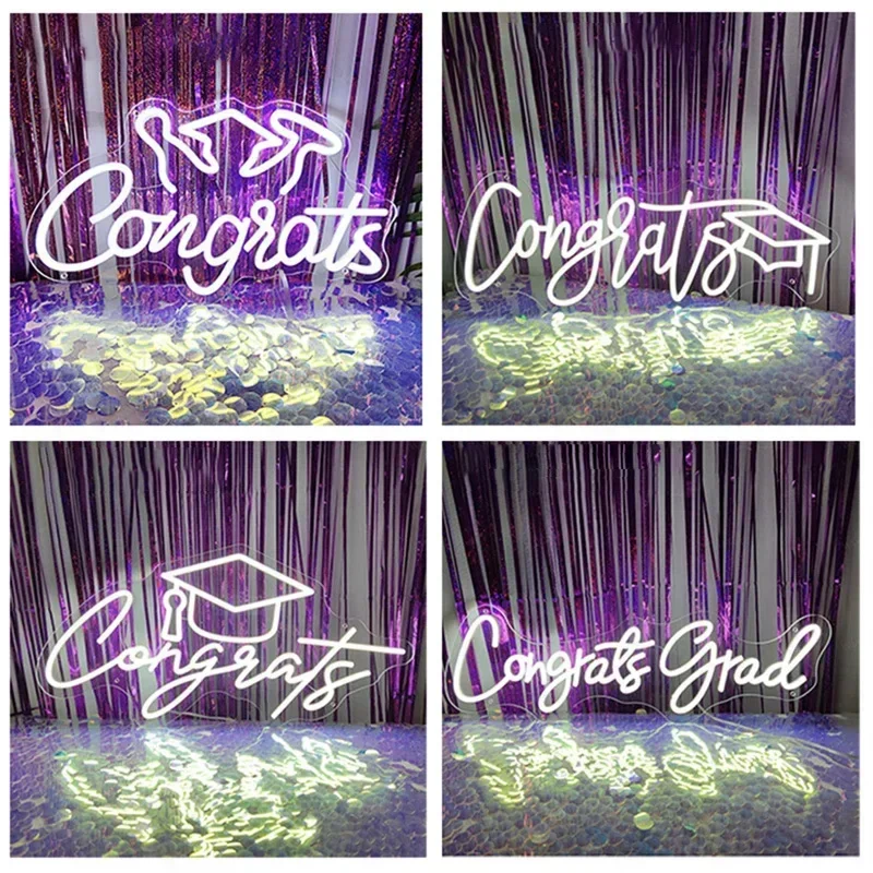 Gratulacja Grad Wall LED Neon Signs Congrats 2024 Graduation Neon LED Signs Room Decor Neon Signs for Party Wall Decorations