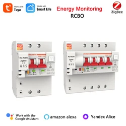 2P 4P Two Four Phase Din Rail Zigbee Tuya Smart Circuit Breaker,Energy Meter Leakage Protection,kWh Wattmeter,Alice Control,220V