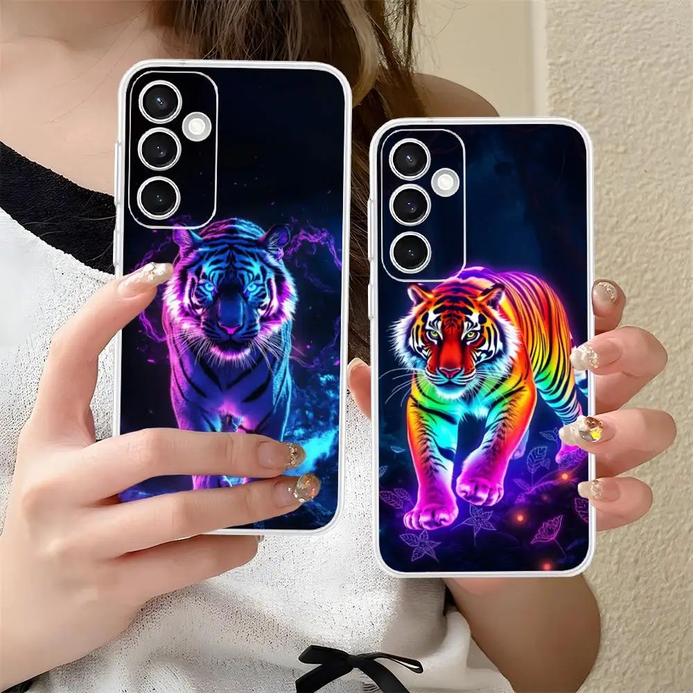 

Tiger Neon Mobile Phone Case for Samsung Galaxy S25 S24 S23 S22 S21Plus FE Ultra Clear Colour Protective Pretty Luxury