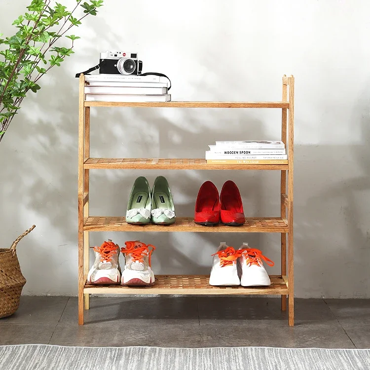 Wholesale Nordic minimalist wooden craftsmanship, catalpa wood storage shoe rack, detachable multi-layer solid wood storage