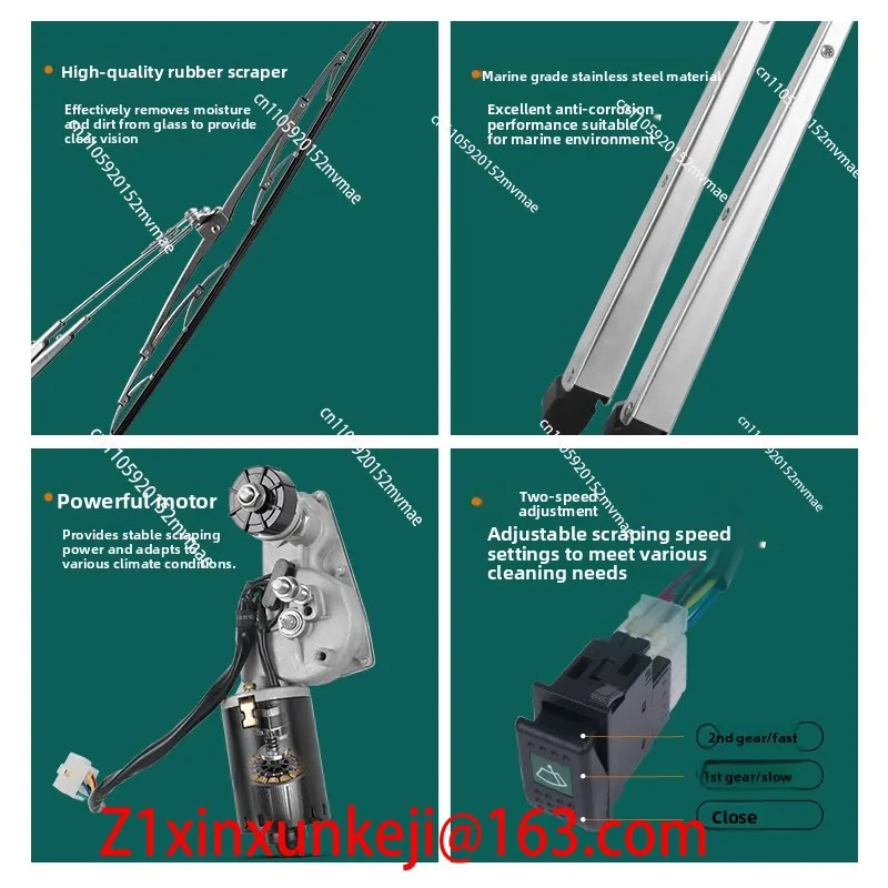 Marine Wiper Assembly Yacht Cargo Ship 316 Stainless Steel Water Spray Wiper 12V24V Pure Copper Motor Wiper
