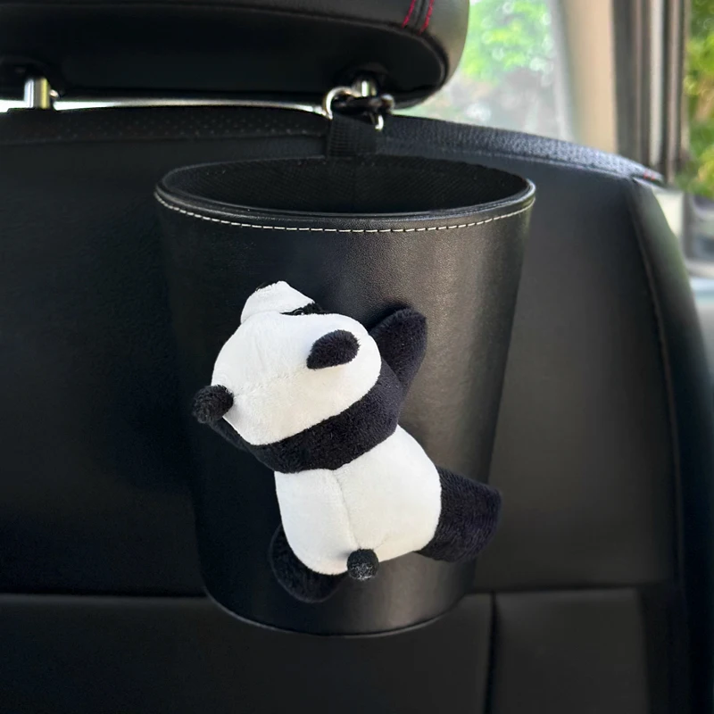 Cute Cartoon Panda Doll Car Trash Bin Can for Back Seat Headrest Mini Auto Outlet Air Vent Organizer Rubbish Bag Garbage Storage