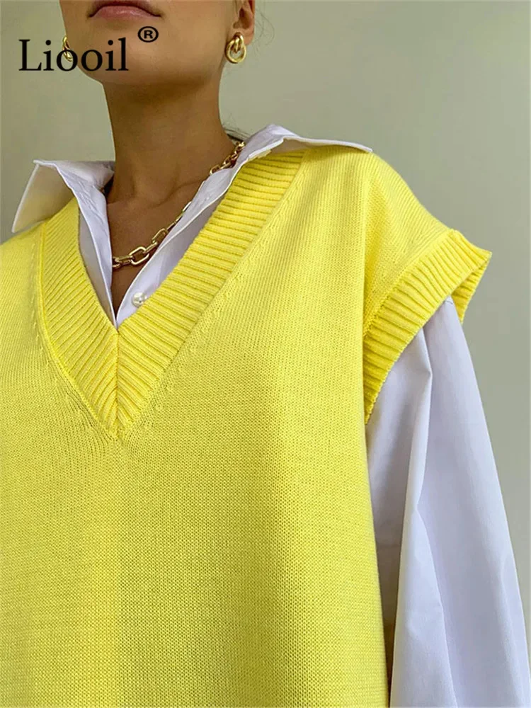 Women Loose Knit Sweater Vests Female Pullovers Sleeveless V Neck Knitted Tank Tops New Spring Autumn Streetwear Baggy Sweaters