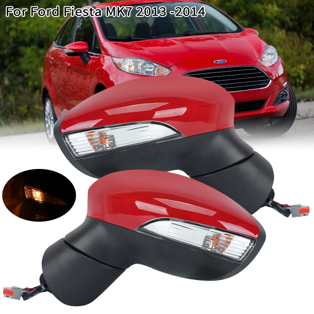 6 Pins Side Rearview Mirror Assembly for Ford Fiesta MK7 2013-2017 Red Heated Lamp Lens Electric Rearview Mirror Car Accessories