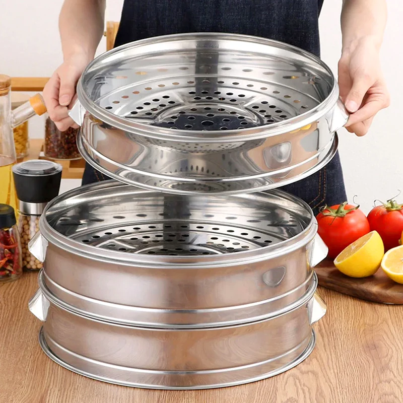 Stainless Steel Steamer Milk Pot Kitchen Grid Round Food Steaming Basket Cooking Tool Double Ear Anti-scald Handle Steam Cooker