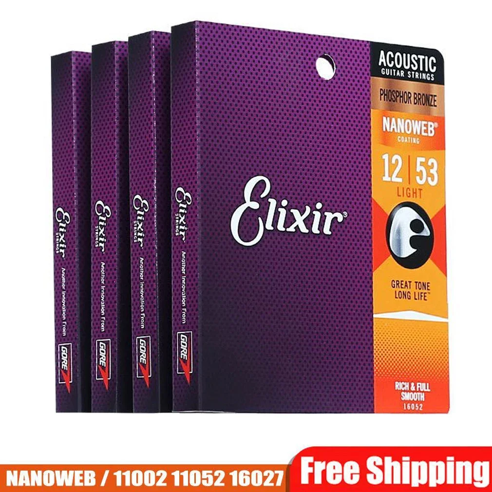 1 Set 6 Strings Elixir Acoustic Guitar Strings For Electric Play Popular Music Rock 80/20 Bronze 16052 12052 Guitar Accessory