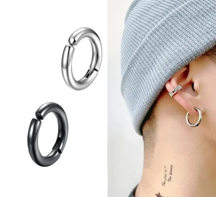 1 pairs Popular Ear Clip Earrings for Men/Women Stainless Steel Painless Punk Black Non-Piercing Fake Cartilage Earring Jewelry