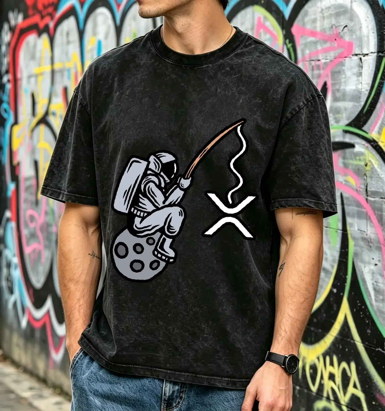 washed T Shirt Ripple XRP Astronaut To The Moon Coin Crypto Wallet HOT vintage Washed designer clothes Top For Everyday Wear