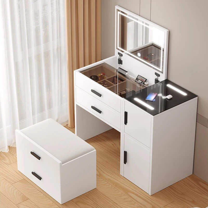 

Modern Aesthetic Vanity Desk Elegant Italian Minimalist Trendy Vanity Desk Space saving Design Coiffeuse Bedroom Furniture