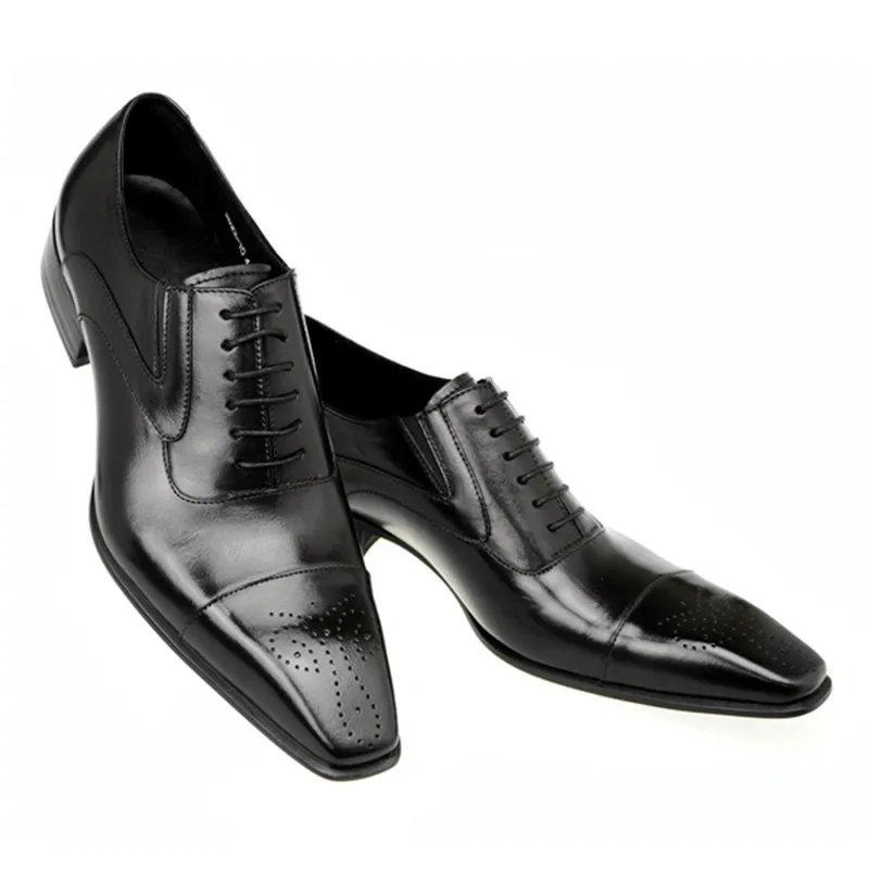 Men\'s Square Toe Leather Shoes British Casual Single Shoes Lace Up Luxury Business Fashion Wedding Dress Formal Footwear Party