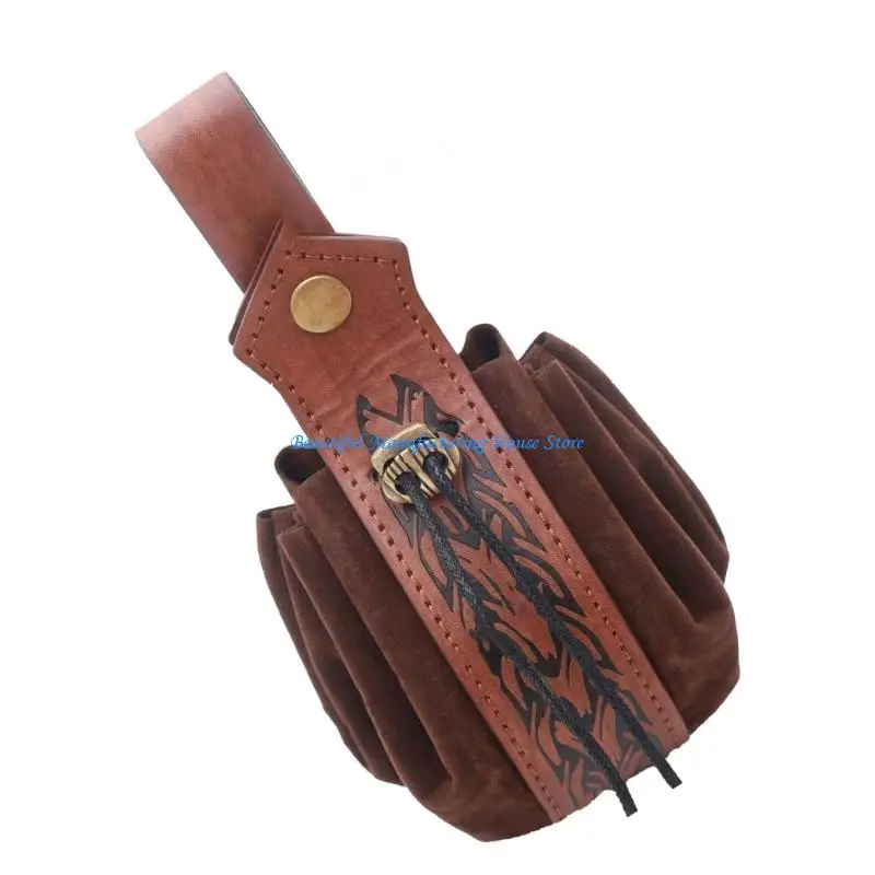 

E56A Medieval Waist Pack Leather Rivet Waist Coin Pouches Side Bag, Medieval Costume Accessories for Cosplay Party, Halloween