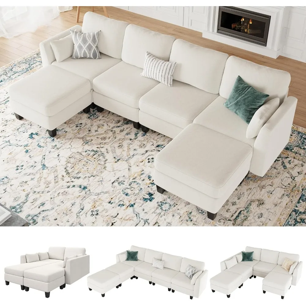 

Modular Sectional Sofa, Convertible U Shaped Sofa Couch with High Density Memory Foam, Modern U Shaped Sectional Sofa, 6 Seat Co