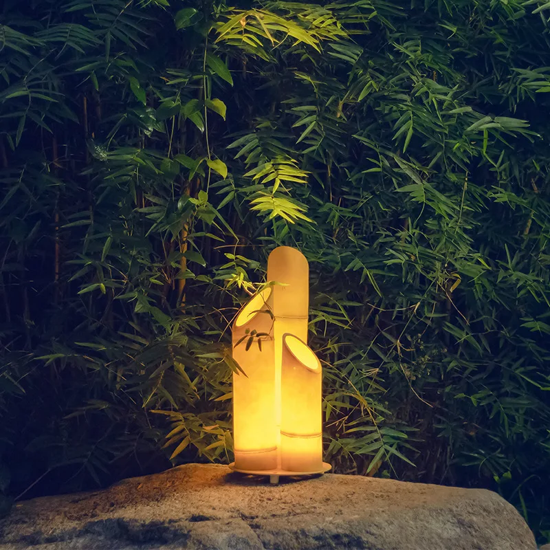 Lampada da giardino impermeabile con simulazione in resina per esterni, luci paesaggistiche da giardino in bambù, luci in tubo di bambù, lampada da prato sul lato della strada