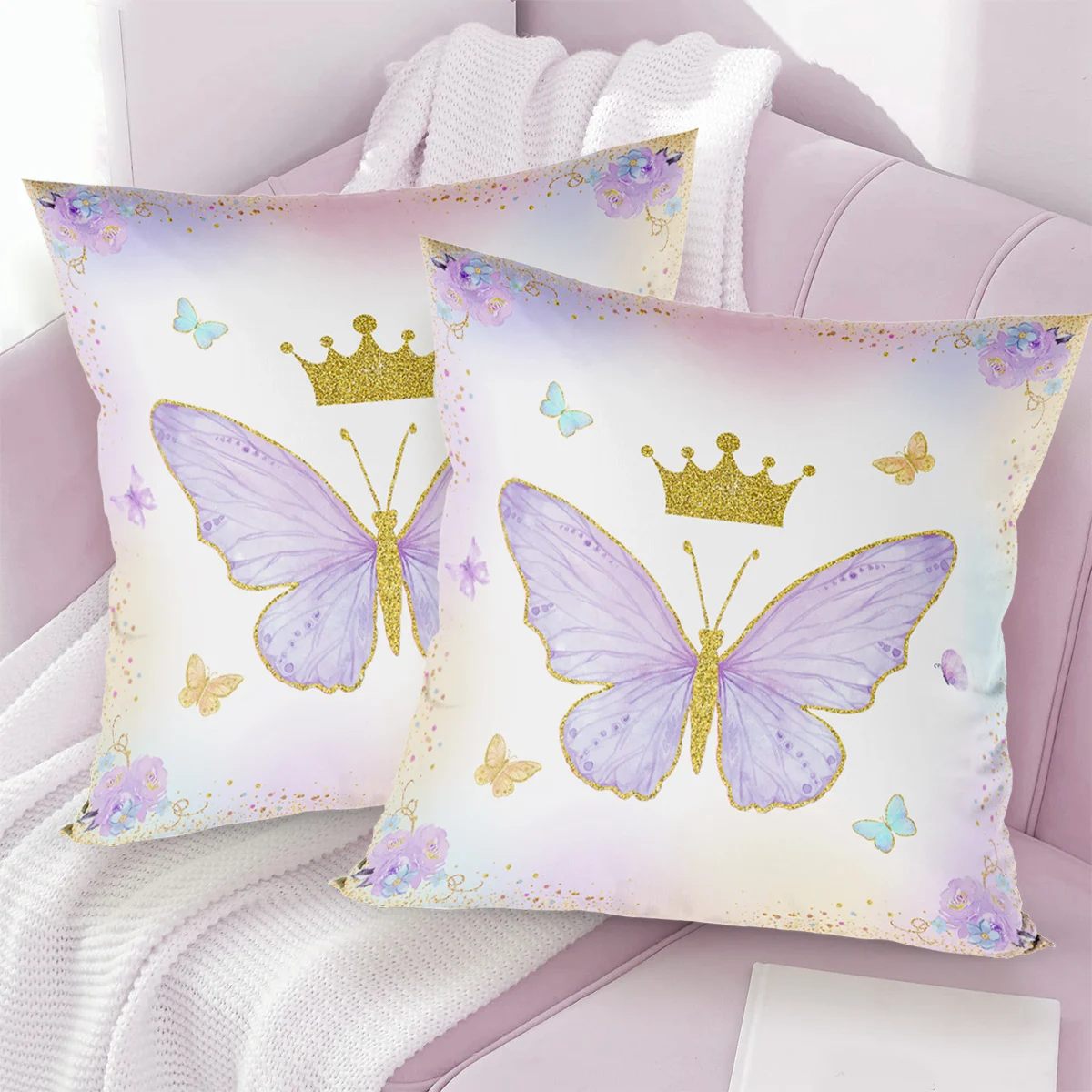 Butterfly Peach Skin Cushion Cover Butterfly Birthday Party Decoration For Home Sofa Pillowcase Butterfly Theme Party Suppies