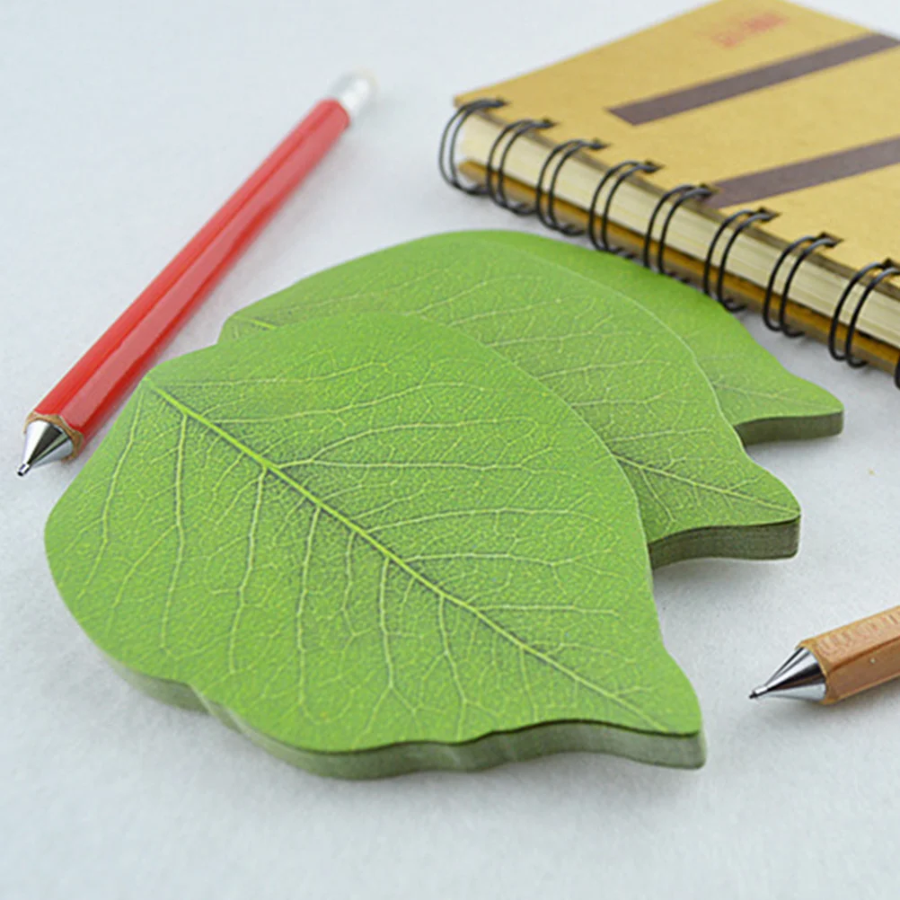 1Set Simulation Green Leaf Note Stickers for Office Students Memo Pads Bookmark Stickers Eye Protection Paper