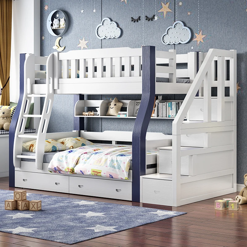 Upper and lower bunk beds, high and low, boys, beech wood mother , multifunctional household beds,