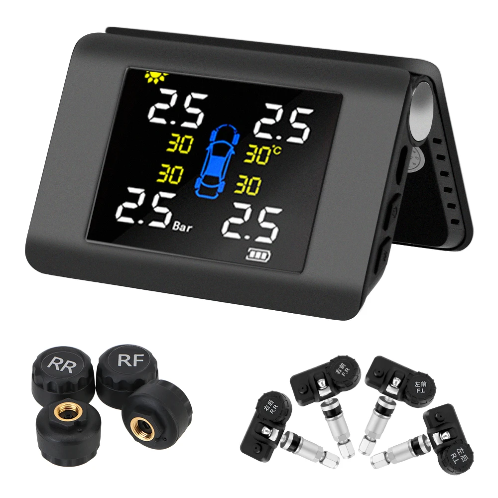 With 4 External or Built-in Sensors Solar Power TPMS Car Tire Pressure Monitoring System