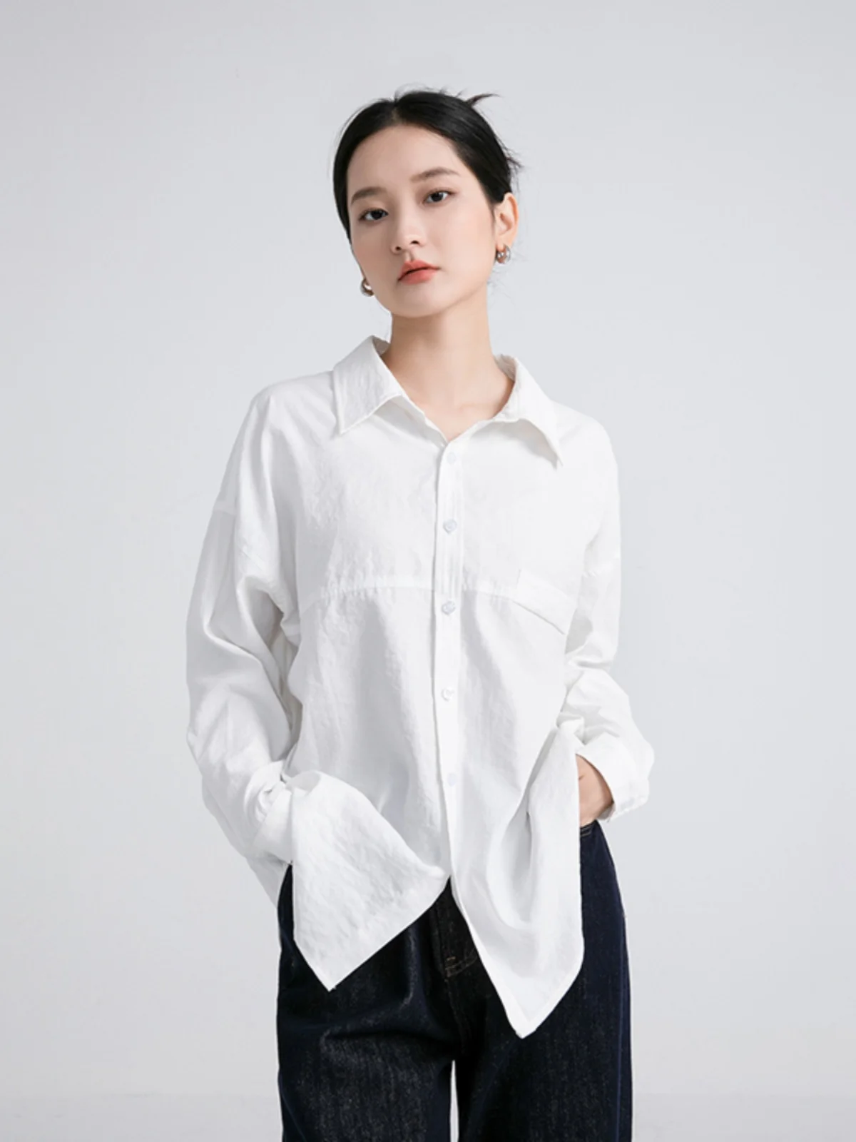 

Classic Soft Long Sve Casual irt Collared Loose Fit Commute Versatile Tee Seasons Wearable Women's Faion Top