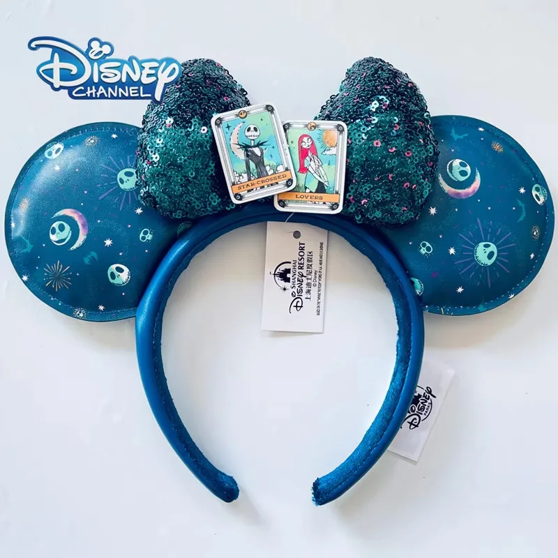 Disney Minnie Ears Headband Jack Skellington Sally Tarot Card Sequin Bow Hair Accessory Halloween Cosplay Costume For Theme Park
