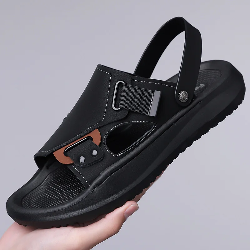 

Summer Shoes for Men Leather Sandals Fashion Casual Slipper Man Cool Soft Sole Beach Shoes Big Size 38-48