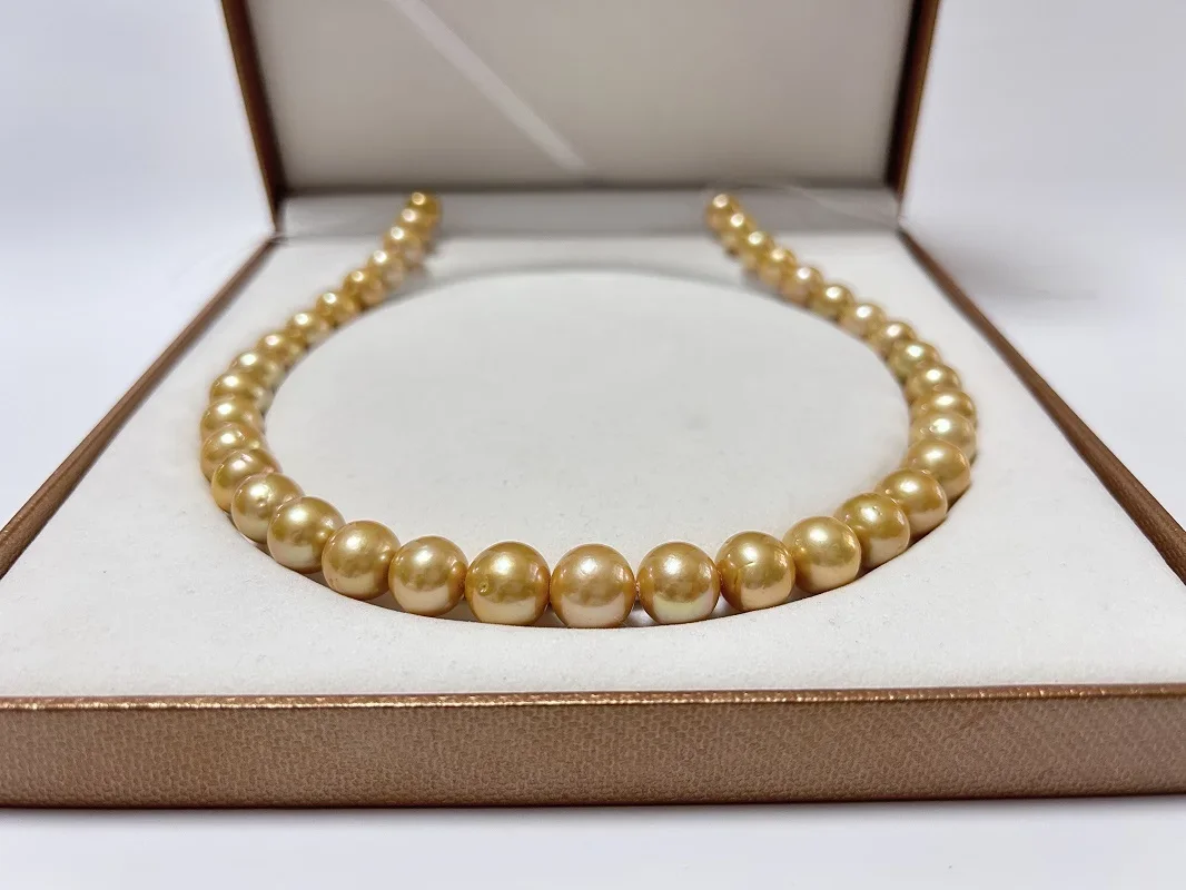 Charming 11-13mm Natural Round Sea Pearls Necklace Free Shipping for Women Golden Pearls 925 Jewelry Wedding Gift Jewelry