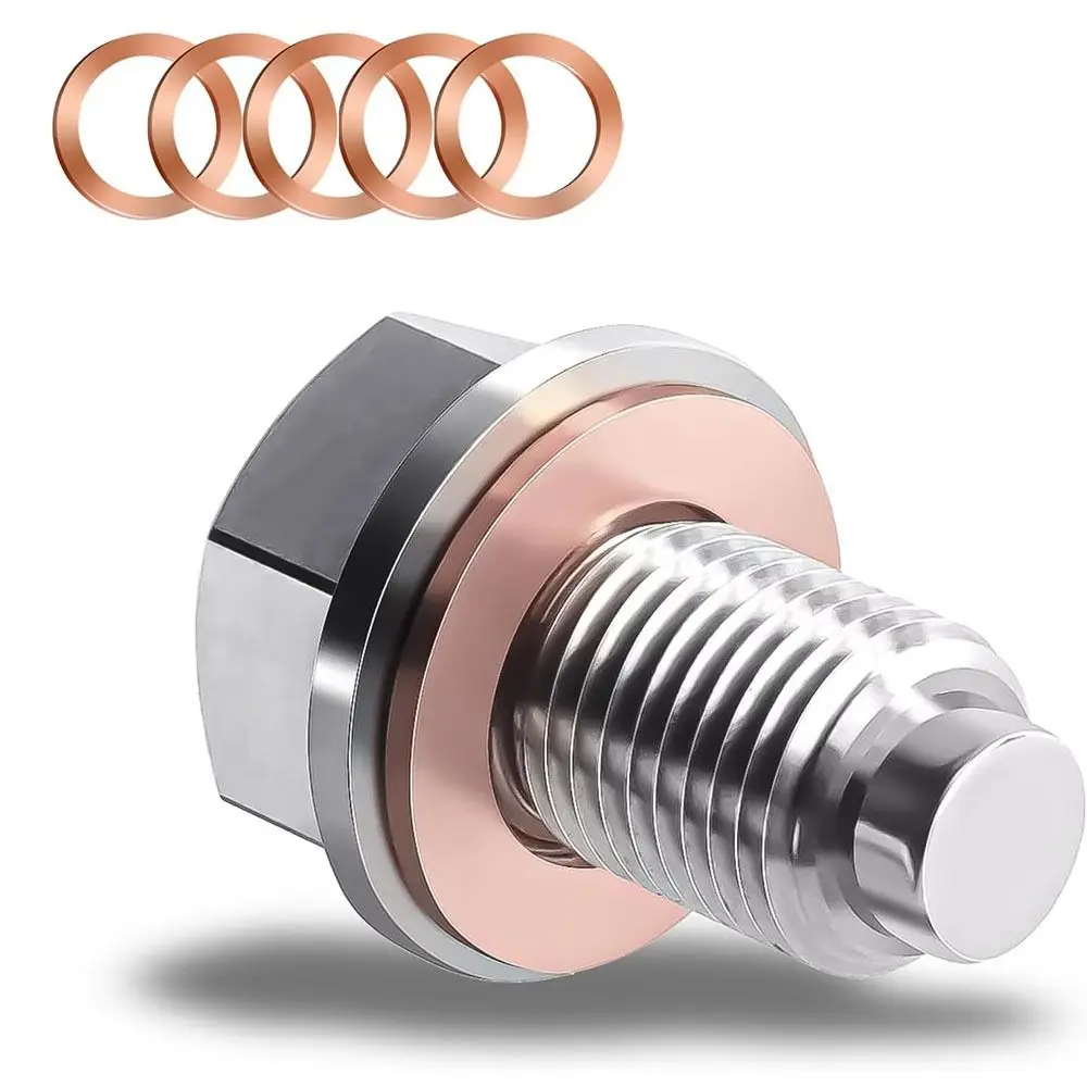 

M12 M14 M16 M18 M20 Magnetic Oil Drain Plug Magnetic Screw Nut Bolt Magnetic Oil Pan Plug 5Pcs Copper Gasket Copper Gasket