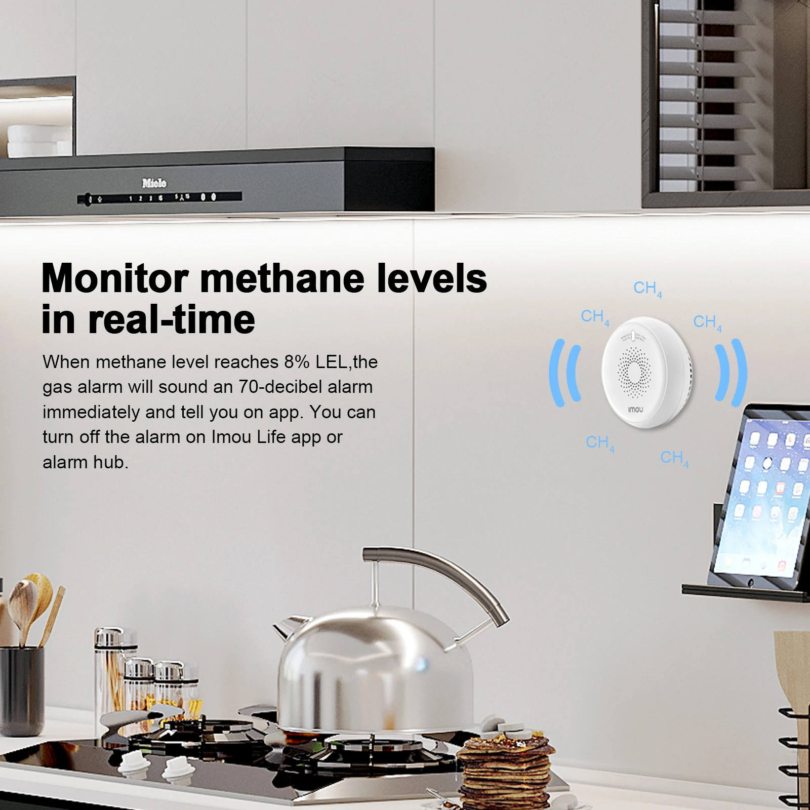 Imou-Detector de fugas de Gas Digital Natural para el hogar, alarma de Gas ZGA1, Monitor con Sensor, control remoto por aplicación inteligente